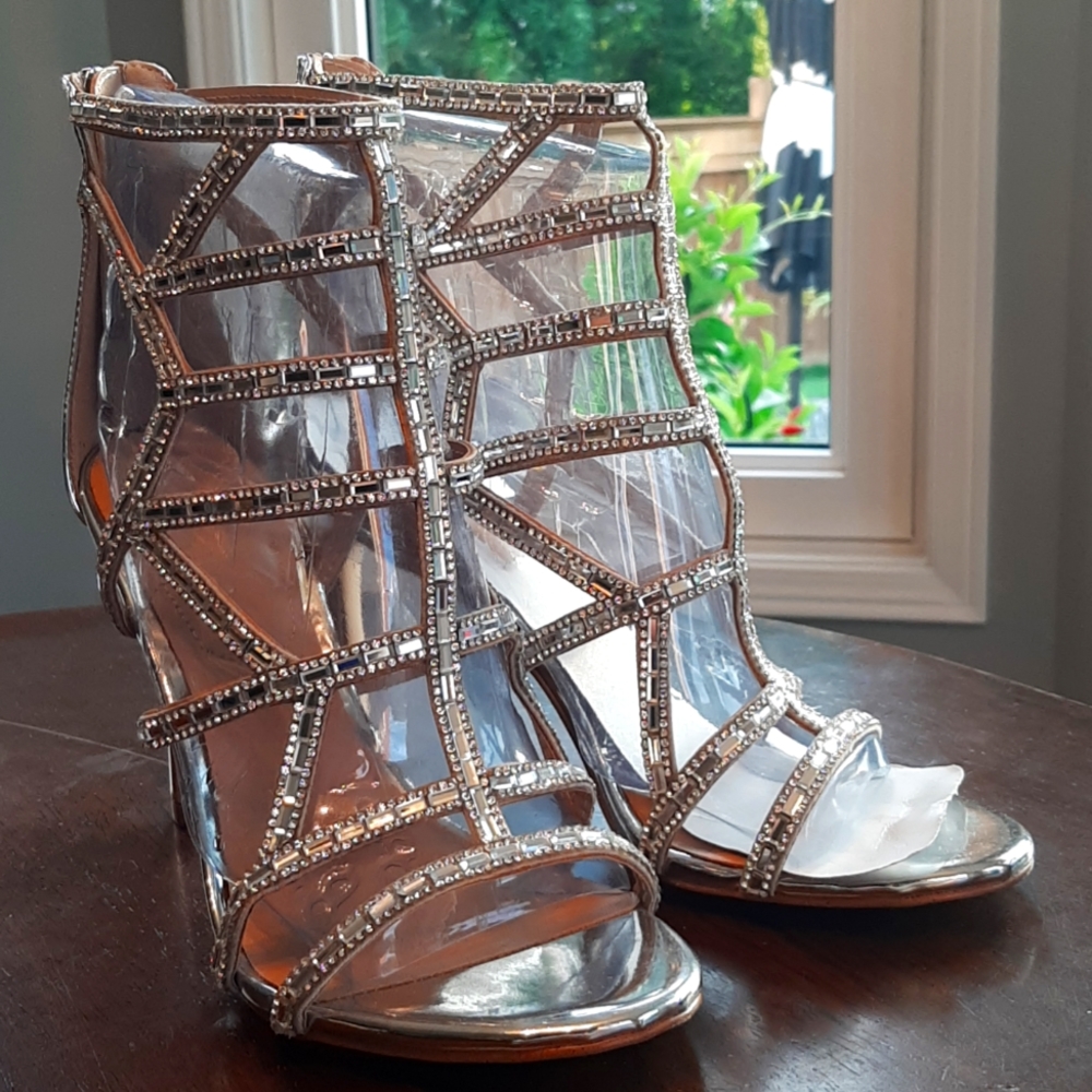 Brand New** Aldo Sliver Rhinestone Heels 7.5 + 9